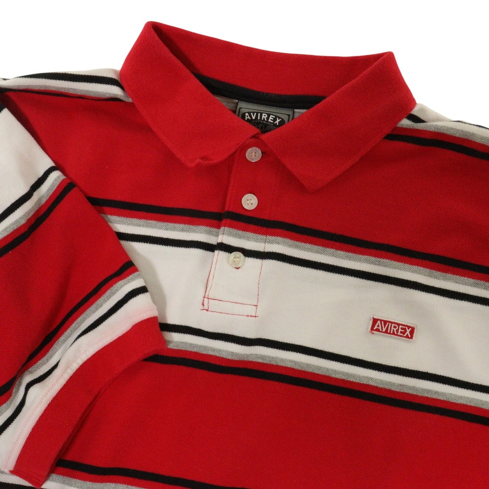 Avirex Polo Shirt Striped Hip Hop Pique Red Rugby Cotton Men XL